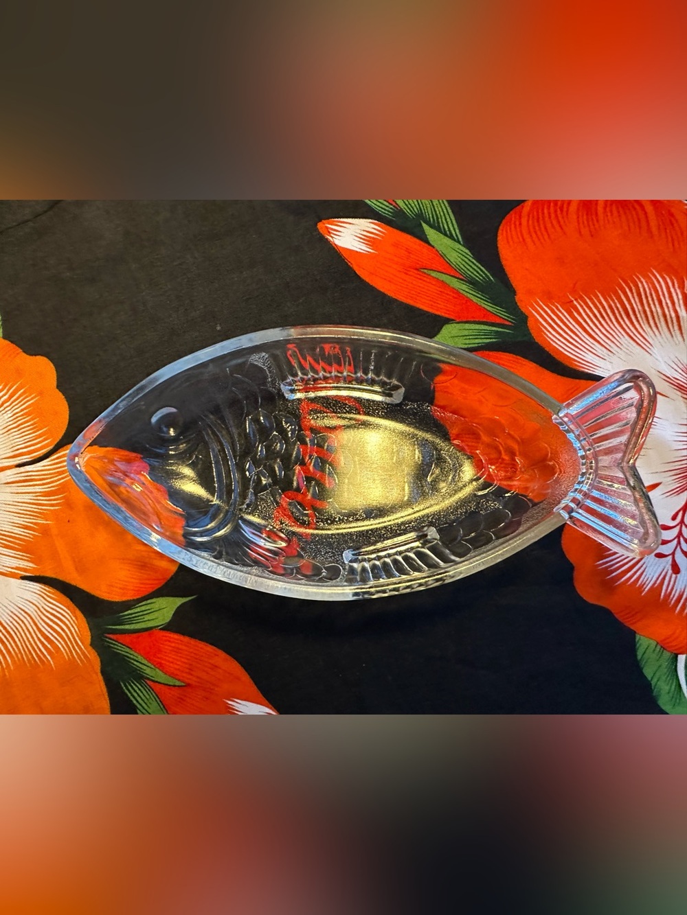 Mid Century Clear Glass Fish Dish